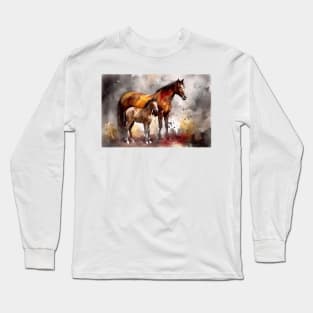 Bonding Moments: Mother and Foal Watercolor Long Sleeve T-Shirt